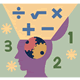 Illustration of a human head with gears inside and mathematical symbols, including division, square root, multiplication, plus, and minus, above it. Numbers 1, 2, and 3 and star shapes are in the background.
