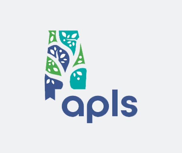 Logo featuring a stylized tree with green and blue leaves forming the letter A above the word apls in bold blue lowercase letters.