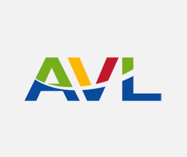 The image shows the letters AVL in a bold, modern font. A is green with blue, V is yellow with red, and L is blue with green. The letters have angled segments and intersecting, colorful accents.