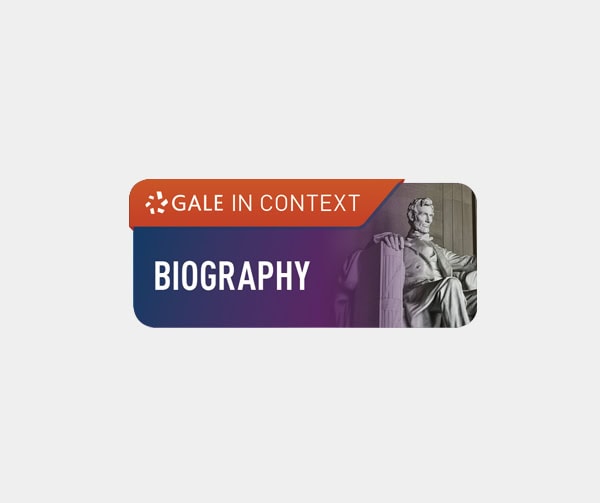 A rectangular badge with the text “GALE IN CONTEXT” above “BIOGRAPHY” and an image of the Lincoln Memorial statue on the right side.