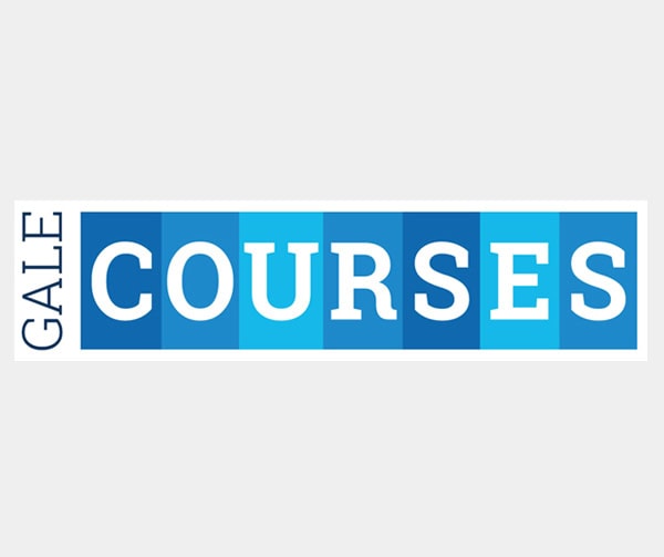 Logo with the word GALE written vertically on the left and COURSES in bold white letters across blue color blocks on a white background.