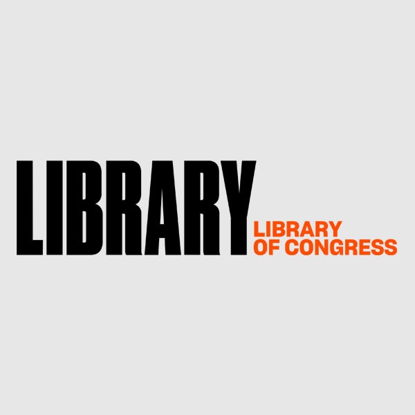 Text logo on a light gray background reads LIBRARY in large black letters, with LIBRARY OF CONGRESS in smaller orange letters stacked to the right.