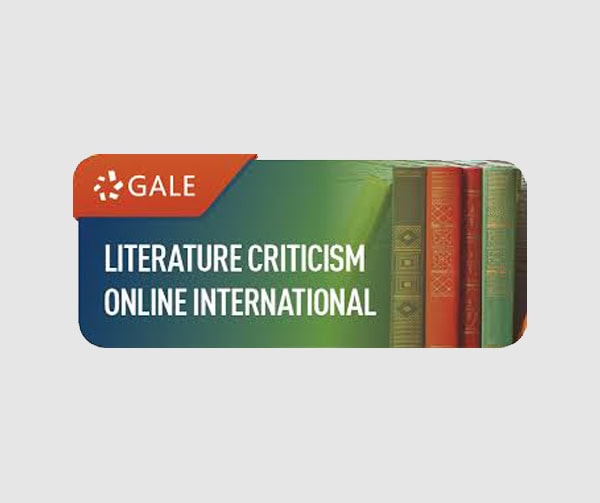 A banner featuring the Gale logo, the text Literature Criticism Online International, and several upright books with ornate covers on the right side.