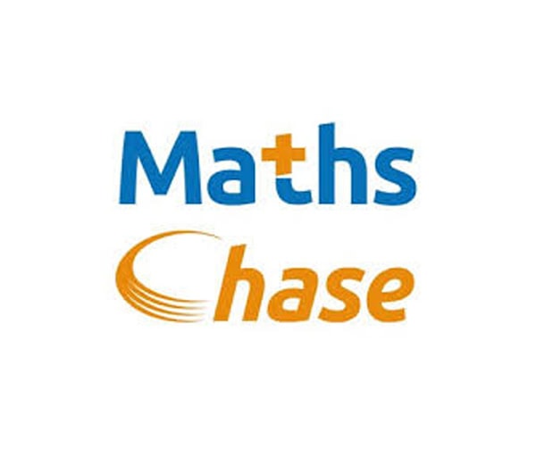Logo with the words Maths Chase; Maths is in blue with a plus sign as the t, and Chase is in orange with a curved, swoosh design under the C.