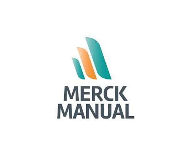 The Merck Manual logo featuring three stylized, curved bars in teal and orange above the bold, gray text MERCK MANUAL on a white background.