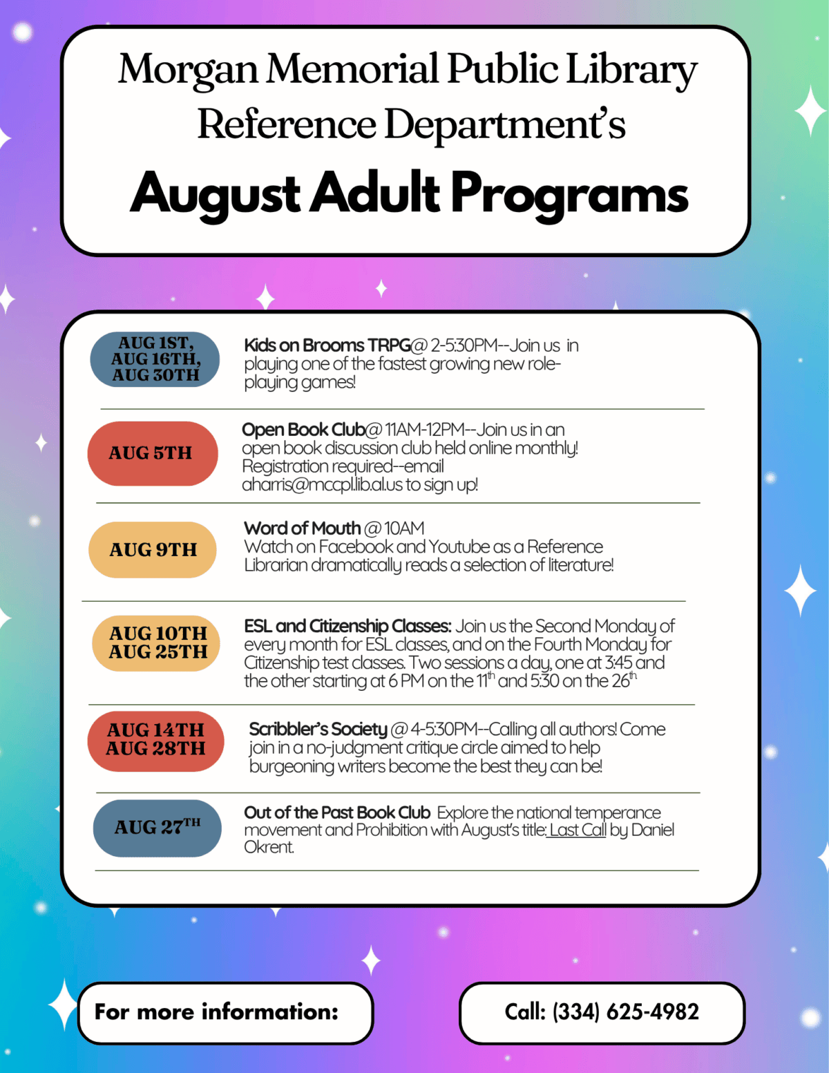 morgan monthly adult programing