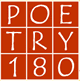 A 3x3 grid of red squares with white letters spelling “POETRY 180,” one character per square.