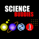 The Science Buddies logo features the words SCIENCE in white and BUDDIES in red above icons of a sun, planet, atom, DNA strand, rocket, and grid of yellow dots on a black background.