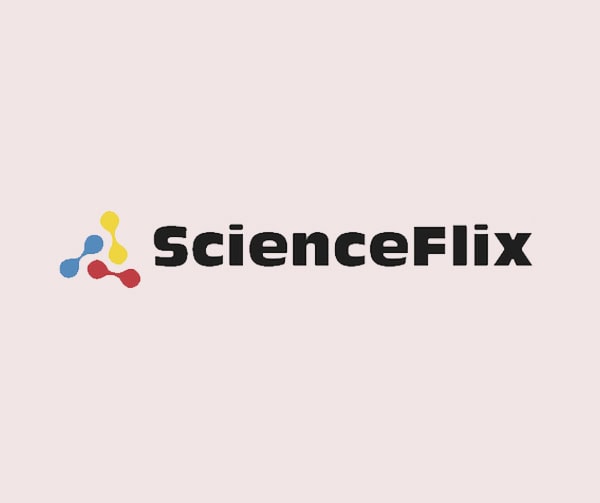 The ScienceFlix logo featuring the word ScienceFlix in bold black letters beside a cluster of blue, yellow, and red connected dots forming a molecular structure.