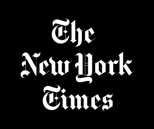 The new york times logo on a black background
