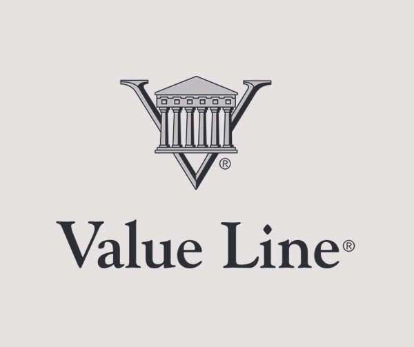 The image shows the Value Line logo, featuring a large V with a classical building with columns integrated at the top, and the words Value Line® written below in a serif font.